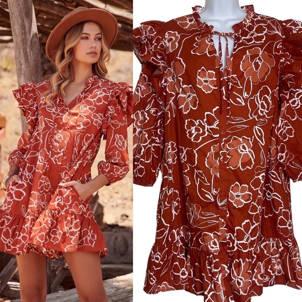 Sugarlips Women's Deanna Ruffled Long Sleeve Western Cowgirl Mini Dress XS